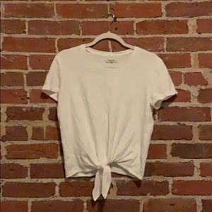 Madewell white short sleeve shirt with front tie